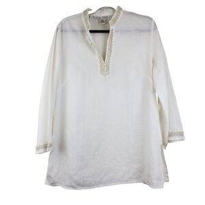 Nikki Valenti 12 Women Large‎ Linen Tunic Top Ivory Cream Beach Resort Wear Boho